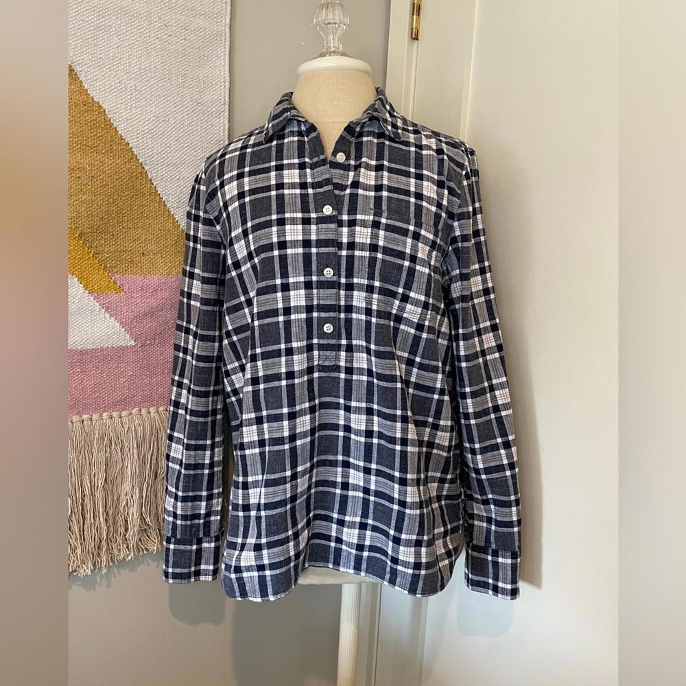 J.Crew- Boy Fit Plaid Half Button Down Shirt- Women's Small